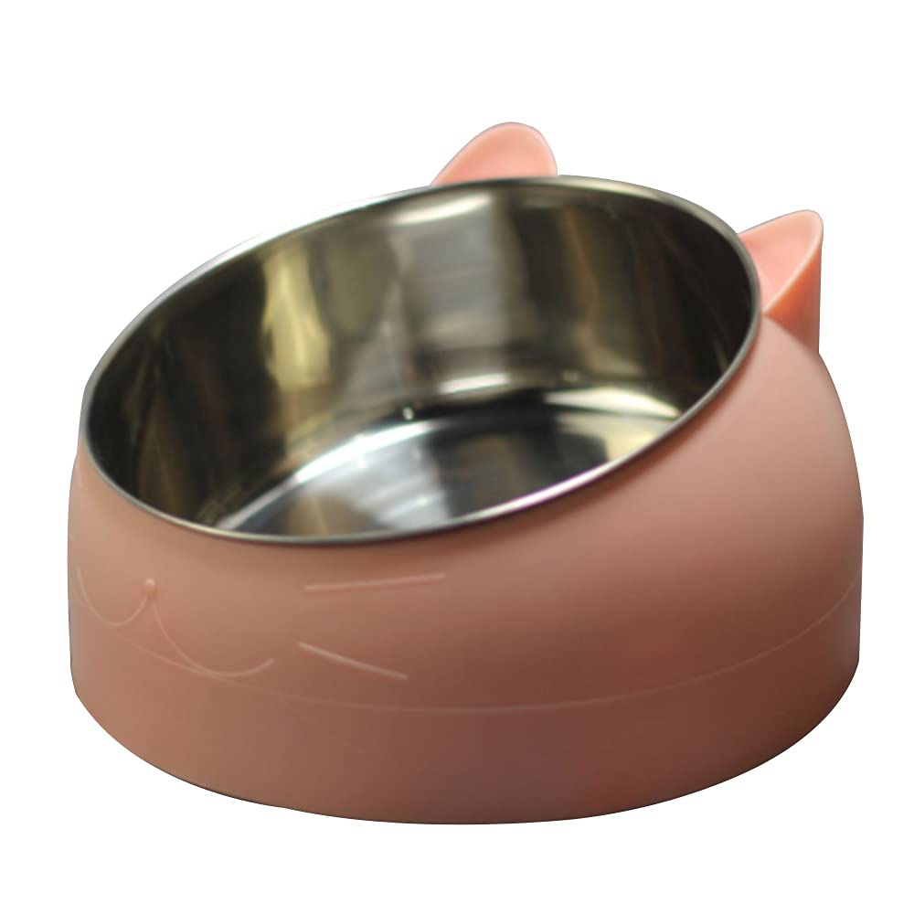 Pumpumly Tilted Cat Bowl,Raised Cat Bowl with Stand 15° Tilted Pet Bowl,Stainless Steel Anti Vomiting Cat Bowl,Cat Dog Feeding Bowl Protect The Spine for Pet