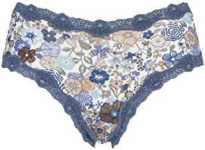 Ladies 1 Pair Kinky Knickers Liberty Print Classic Knickers with Lace Trim In Bohemian Blues Bohemian Blues XS