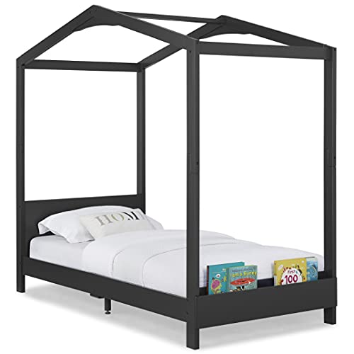 Delta Children Poppy House Wood Twin Bed, Platform Bed - No Box Spring Needed, Midnight Grey