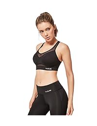 Yvette - Sujetadores deportivos acolchados para mujer, de malla de latón, transpirables, de alto impacto