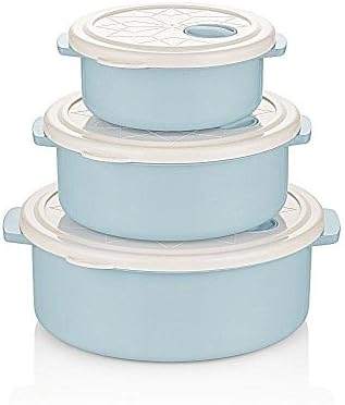Set of 3 Plastic Microwave Cooking Freezer Pot Bowl Container Vented Lid, Any Color