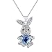 EleQueen Women's Silver-tone Bunny Heart Pendant Necklace Sapphire Color Adorned with Austrian Crystals