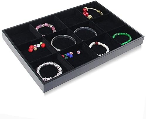 ZJKJ Jewelry Display Tray Velvet Earring Showcase Cufflinks Storage Holder Organizer (black-12)