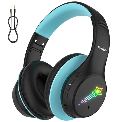 EarFun Bluetooth Kopfhörer Kinder, 5 LED Beleuchtungsmodi, und AUX Kabel