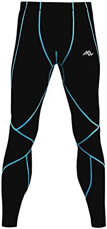 PASSWIN Men's Sports Tights Base Layer Compression Long Pants 5XL Black&amp;Blue