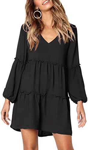 Govc Womens Long Sleeve Casual T Shirt Dress Tunic Loose V-Neck Swing Dresses