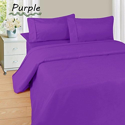 Soft &amp; Luxurious HS Linen !! 4-Pieces Comfortable SOLID Pattern Bed Sheet Set :- Purple made from Egyptian Cotton Fits Mattress upto 22" Inches Deep Pocket - (500 Thread Count) Queen Size