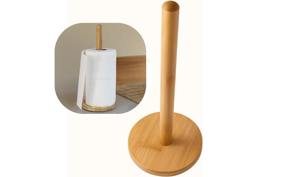 Porta Papel Toalha de Bambu Natural 29 cm Vertical para Cozinha Suporte para Rolo de Papel Toalha Papel Alumínio e Filme PVC Resistente e Multiuso