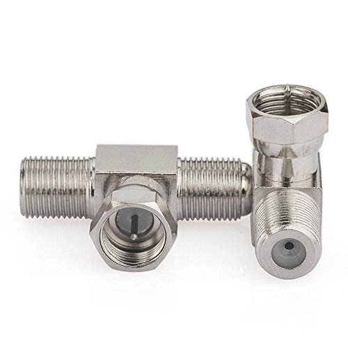 wlaniot F Type Splitter 3 Way Connector F Male to Dual F Female Coaxial Connector Adapter 2pcs TV Tuner Antenna