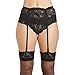 Cszxx Women's 4-Strap Wide Lace Suspender Belt Garter Belt (Black)