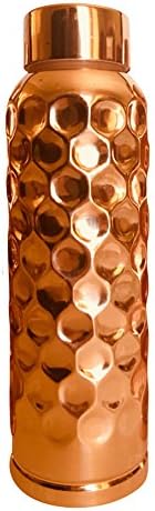 Artisan Copper Ware certified Elegantly Designed &amp; Mindfully Made Heavy Gauge Pure Copper Water Bottle with Diamond Design- Ayurvedic Copper, Health Benefits, Yoga and Holistic Lifestyle (1 lit/33 Oz)
