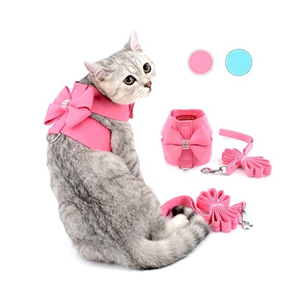 Zunea Set di imbracatura e guinzaglio per gatto/cane piccola taglia scamosciato pettorina morbido con fiocco e strass…