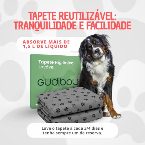 Tapete Higiênico Pet Reutilizável Grande, cerca de 1 Ano de Uso, 100x70cm, Resistente e Durável, Tapetes Laváveis Superabsorventes para Pets – 2 Unidades -