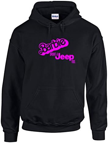 Jeep Barbie Hoodie | Off Road Fan Girl Hooded Sweatshirt Pink Design | Womens Black XX-Large