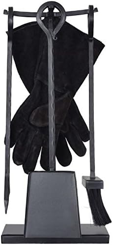 CKB LTD Fireside Wood Burner Set Wrought Iron Tool Companion Gloves Poker