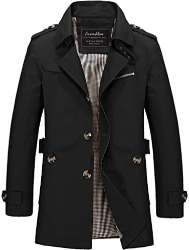 Sawadikaa Men's Single-Breasted Cotton Lightweight Jacket Windbreaker Wind Trench Coat Outdoor Jacket Black X-Small