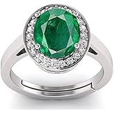 LMDPRAJAPATIS Natural 7.25 Ratti Lab Certified Emerald Panna 925 Sterling Silver Oval Shape Solitaire Adjustable Ring