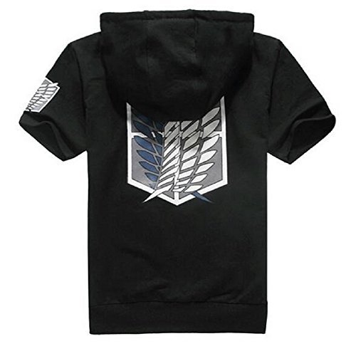 Hot Attack on Titan Shingeki no Kyojin Cosplay Hoodie Coat Sweater Short Sleeve (Black, XL) by HiRudolph