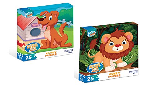 Two 25 Piece Jigsaw Puzzle Set for Kids with Fuzzy Piece Ages 3+ Jigsaw Puzzles Lion Cub & Puppy Designs