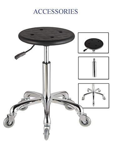 AiMs Grooming Stools in Black with Polyurethane Seat Easy to Roll for Massage Therapy Medical Dental Hair Salon Facial Beauty Tattoo Chairs with Wheels(Height Adjustable 20.5-28.5 Inches) - Thumbnail 3