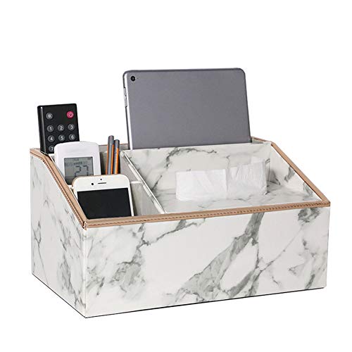 Aoile Multifunction PU Leather Remote Control Tissue Box Cover Holder Desk Storage Box Container for Home and Office Use Light Gray Linen - Thumbnail 3