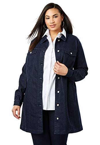 Jessica London Women's Plus Size Long Denim Jacket - Indigo Wash, 20 W