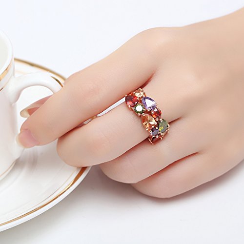 BAMOER Rose Gold Plated Austrian Crystal Promise Ring for Girls Women Size 7