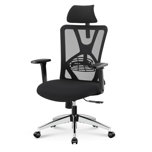 Ticova Ergonomic Office Chair - High Back Desk Chair with Adjustable Lumbar Support, Headrest & 3D Armrest - 130°Rocking Mesh Computer Chair