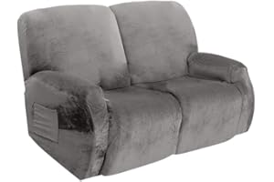 FIGOOO Recliner Sofa Slipcover 2 Seats Stretch Recliner Chair Covers Non Slip Spandex Pattern Recliner Cover with Pockets Reclining Couch Covers Furniture Protector for Dogs Cats,Light Gray
