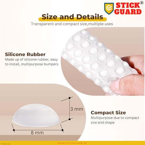 StickGuard Clear Self-Adhesive Cabinet Door Bumpers (Pack of 90) – Noise Dampening, Scratch-Resistant Silicone Pads for Drawers, Doors, Furniture, and More – Invisible Protective Cushion