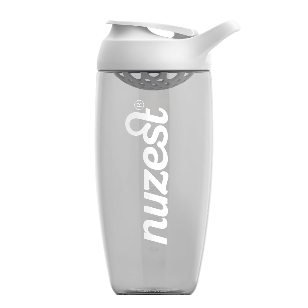 Nuzest Shaker - Protein Shaker Bottle - 700ml - Grey & White