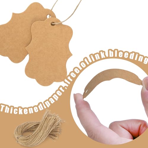 SallyFashion 100PCS Kraft Paper Gift Tags, Blank Gift Bag Tags with String Brown Hanging Price Tags for Wedding DIY Crafts Gifts