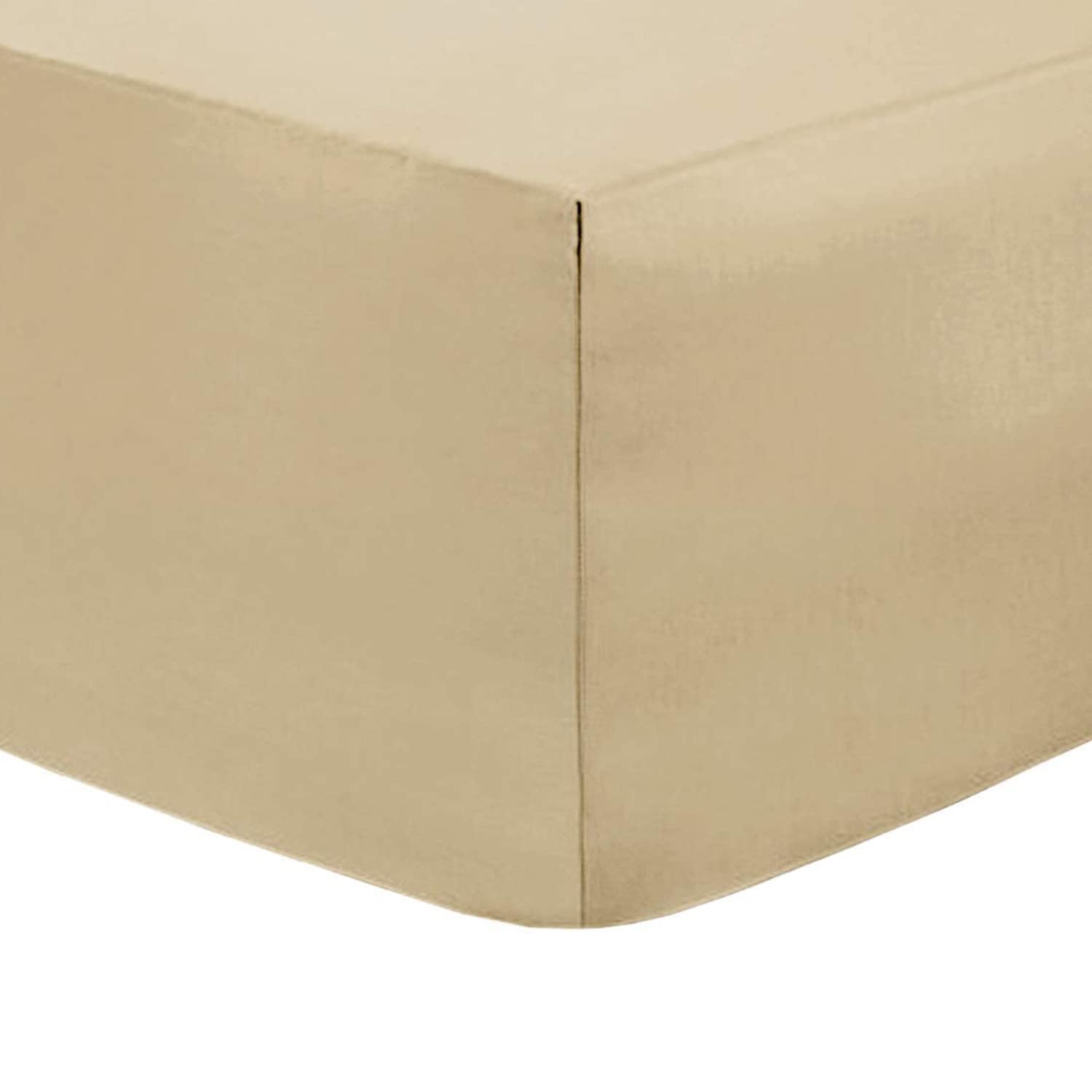 Deep Fitted Bed Sheets Easy-Care Non-Iron Percale 10'' / 25CM Fitted Sheet, Single - Beige