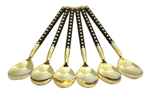 Hues & Brews 6 Piece 5" Gold Plated Stars Luxury Spoon Set (Made in Japan)