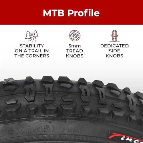 Fincci Pneu VTT 26 Pouces - Pliable Pneus 26 x 1.95 Pouces 50-559 60 TPI, Tire Velo pour VTT Montagne Vélo, Hybrid Adulte Velo Electrique Tournée Bicyclette - Paquet de 2 Accessoire VTT