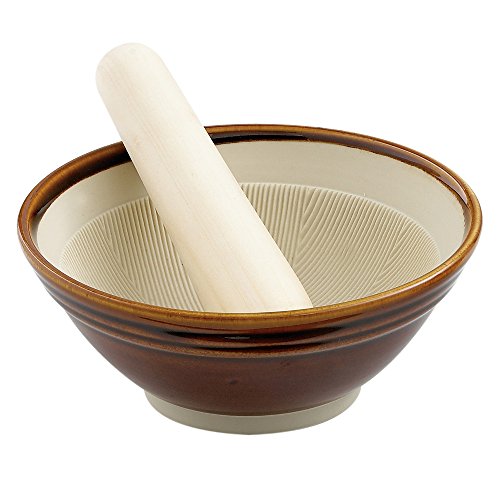 Helen's Asian Kitchen Suribachi Set, Ceramic Mortar Bowl with Wooden Pestle