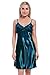 BellisMira Women's Satin Lace Full Slip Chemise Silk Nightgown Sleepwear Acid Blue, M