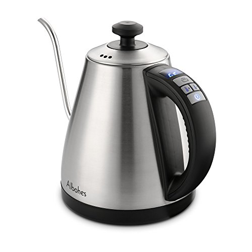 Click Here to See More Images Albohes Electric Kettle, Gooseneck Electric Kettle for Drip Coffee and Tea 1L LCD Display/Preset Temp. Control/Stainless Steel/Auto Shut-Off/Boil-Dry Protection/Keep Warm Function