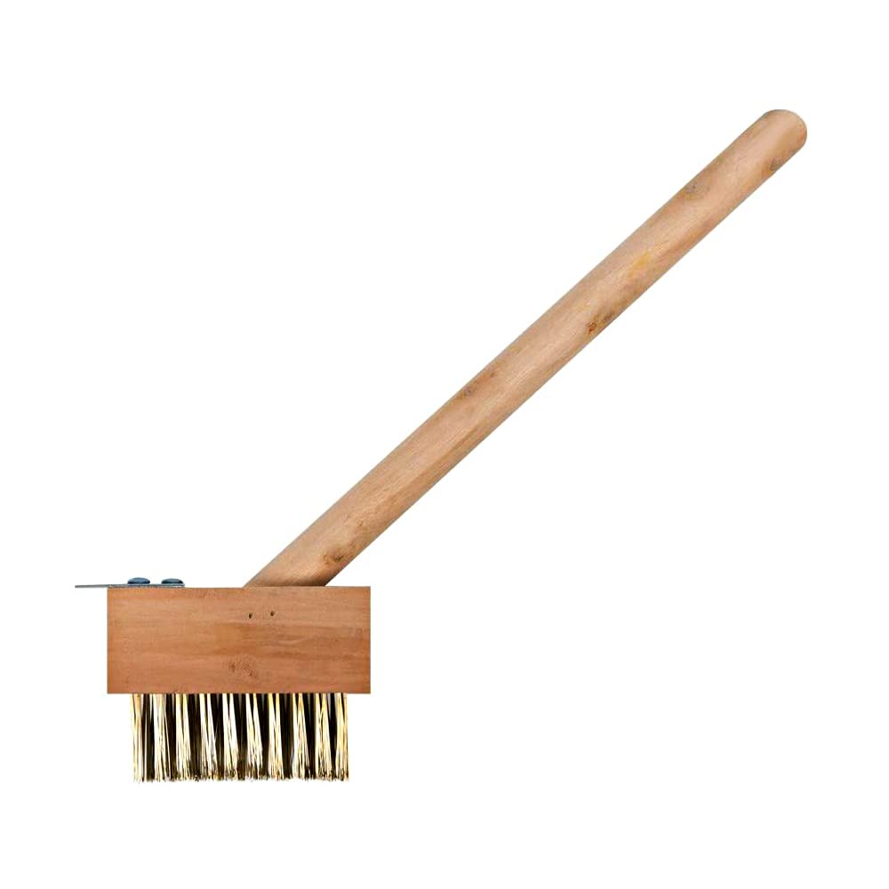 36cm Weed Scraper Brush - 2 in 1 Scraper And Brush - Comfortable Wooden Handle With Angled Paving Brush - Removes Weed And Built-Up Moss