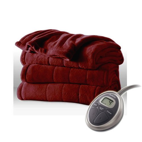 Sunbeam Slumber Rest Velvet Plush (Burgundy) Full Heated Blanket