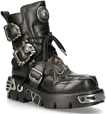 Amazon.com | New Rock 407-S1 Silver Cross BOOTS Black Leather