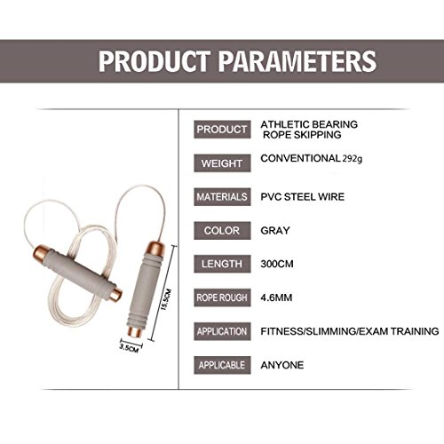 Dream Wings Adjustable Jump Rope with Comfortable Foam Handles,PVC Steel Cable for Speed Skipping Rope Cardio, Workout and Fitness Training Jump Rope for Adult Kids Men Women (Gray)