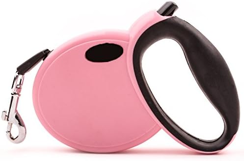 Dog Leash, Retractable Pet Collar Leashes with 10ft Nylon Strap for Small Medium Dogs Up to 33lbs to Waking Dog,One Button Lock & Unlonck,Tangle Free,Soft hand Grip,Pink