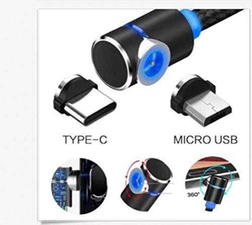 Magnetic 360 Degree Round Charging Cable, Micro +Type C +Phone USB Cable 3 in 1 Adapter 39 inch Nylon Braided Cord with LED Indicator 3 Connectors Charger for Androids Type C (Black, Type-c)