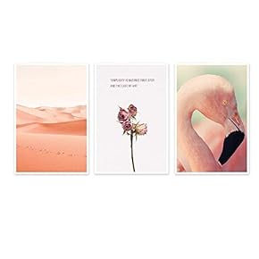 3 Panel Canvas Wall Art - Pink Flamingo Desert and Flower with Quotes - Giclee Print Gallery Wrap Modern Home Art Ready to Hang - 16"x24" x 3 Panels