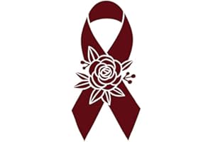 Floral Multiple Myeloma Cancer Ribbon Decal | Burgundy | Made in USA by Foxtail Decals | for Car Windows, Tablets, Laptops, Water Bottles, etc. | 2.2 x 4.5 inch