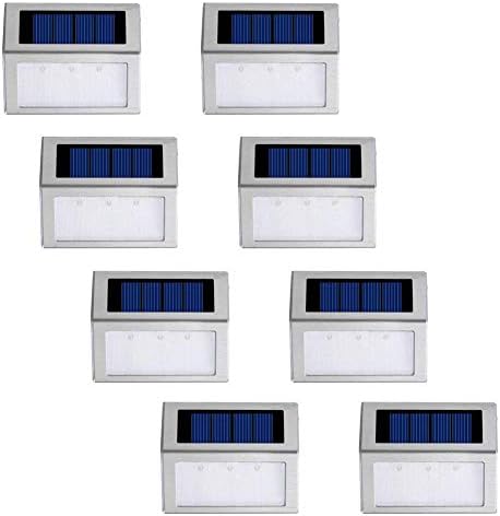 Solar Step Lights, Stair Deck Lamp, Outdoor Stainless Steel Solar Garden Lights,Weatherproof for Stairway Lighting and Wall Lights,Solar Powered Wireless 8 Packs
