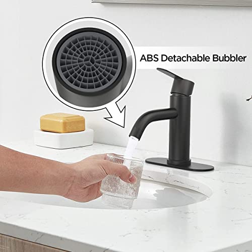 YUUTY Mezcladora para Lavabo de Baño - Acero inoxidable Grifo de baño de un solo Mango, para Baño Grifo para con cubierta, Llave Mezcladora para Lavabo con 2 Mangueras. (Negro mate)
