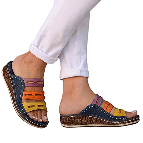 Gladiator Sandals for Women ï¼ŒLondony Women's Open Toe Ankle Strap Platform Wedge Sandals Fashion Chunky Ankle Shoe Blue