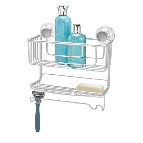 iDesign Metro Rustproof Aluminum Turn-N-Lock Suction, Bathroom Shower Combo Basket for Shampoo, Conditioner, Soap - 2 Tiers, Silver at Amazon